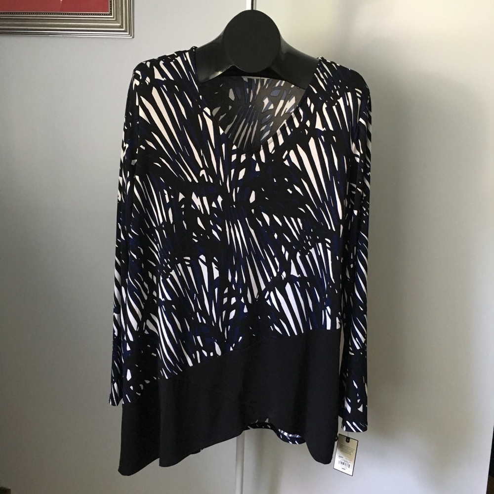 Blue, black, white blouse